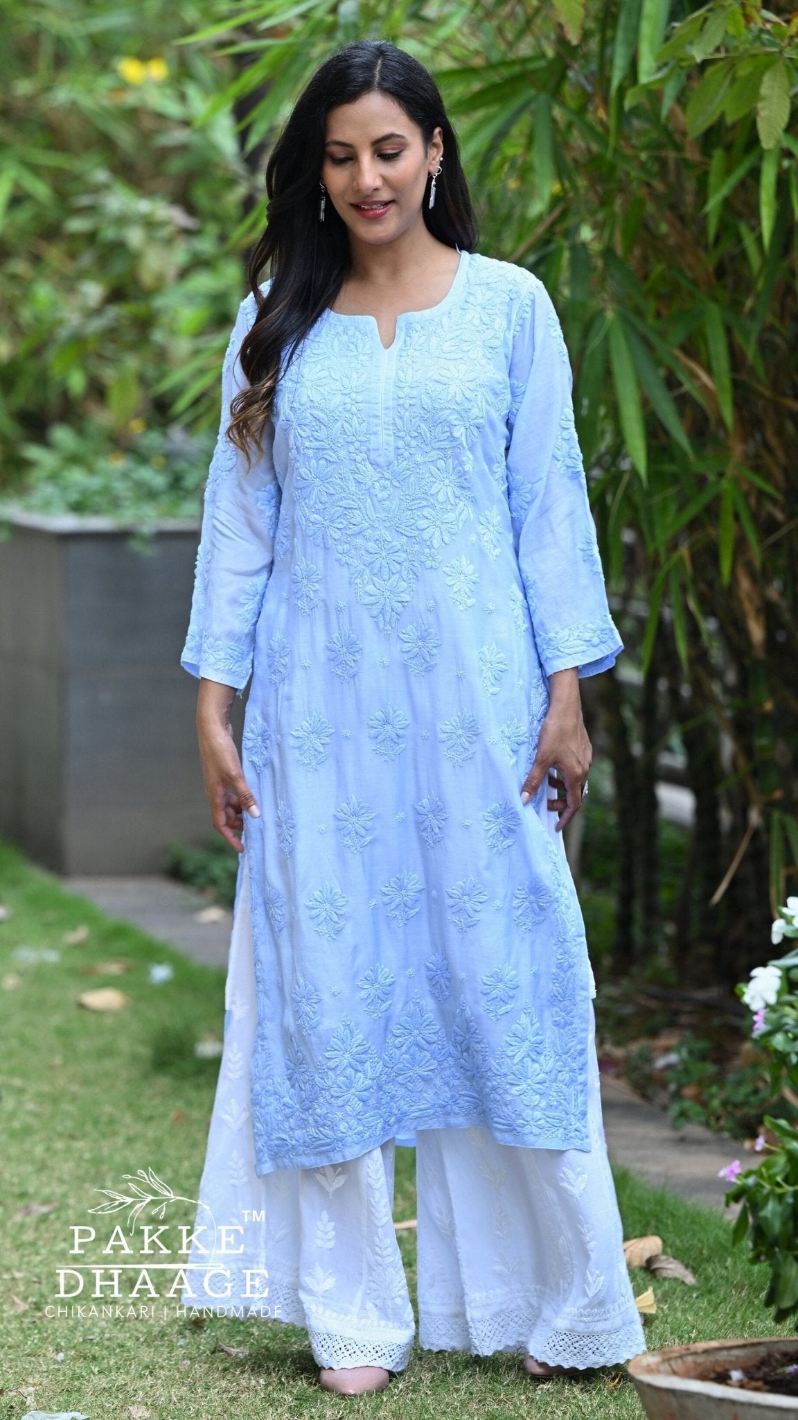 Zaira Pure Muslin Silk Kurta - Powder Blue