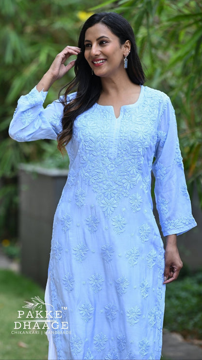 Zaira Pure Muslin Silk Kurta - Powder Blue