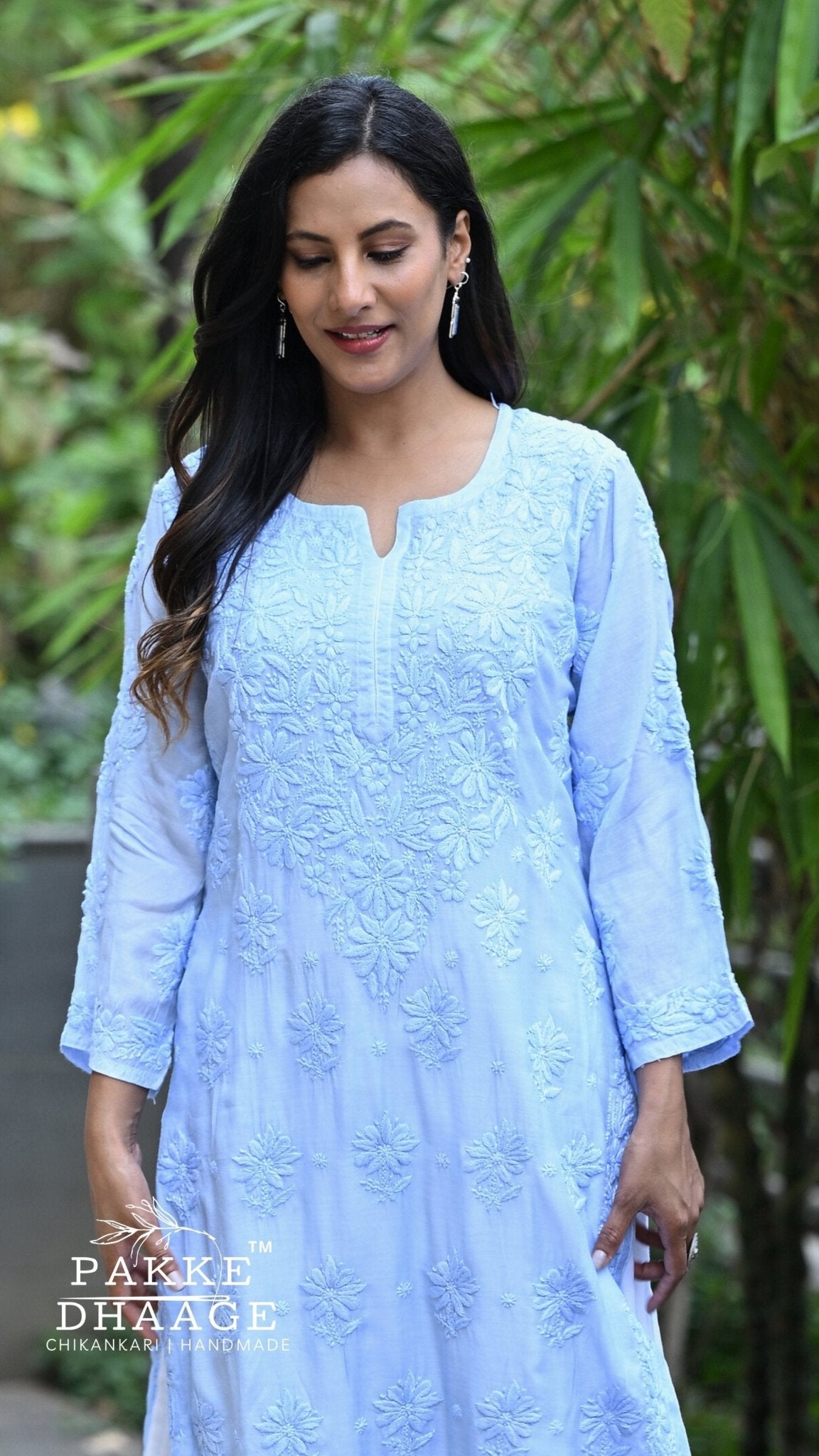 Zaira Pure Muslin Silk Kurta - Powder Blue