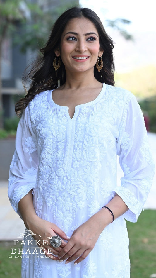 Zaira Pure Muslin Silk Kurta - Pristine White