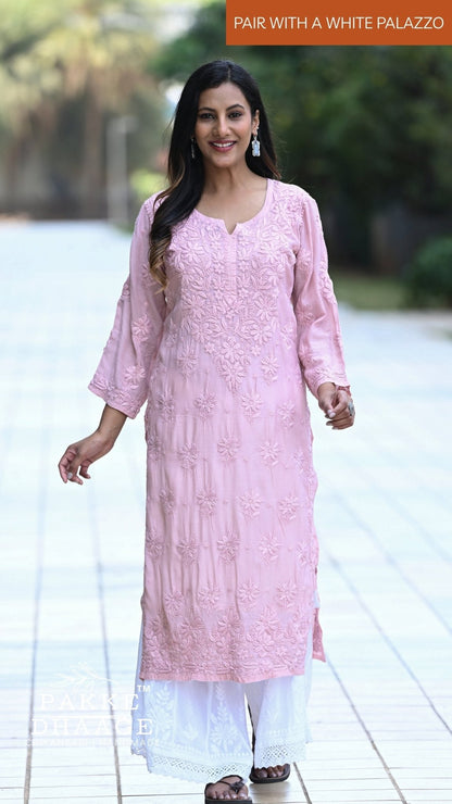 Zaira Pure Muslin Silk Kurta - Rosewater Mauve