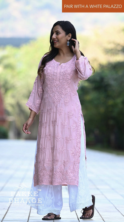 Zaira Pure Muslin Silk Kurta - Rosewater Mauve