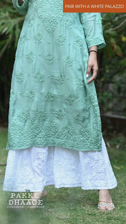 Zaira Pure Muslin Silk Kurta - Sage Green