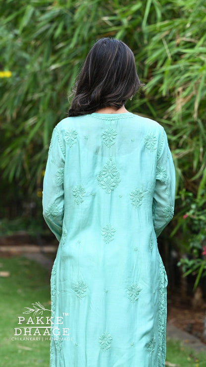 Zaira Pure Muslin Silk Kurta - Sage Green