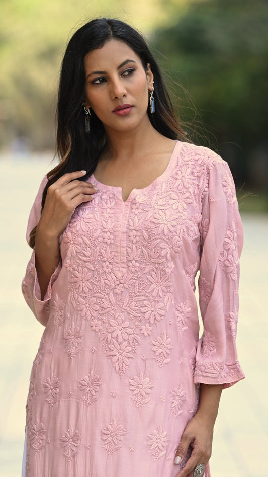 Zaira Pure Muslin Silk Kurta - Sandstone Brown