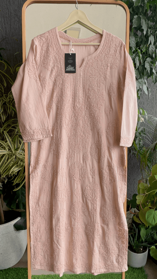 Zarah Pure Mulmul Chikankari Kurta - Mocha-Mousse