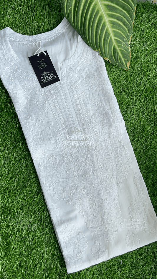 Zarah Pure Mulmul Chikankari Kurta - Moonlight White
