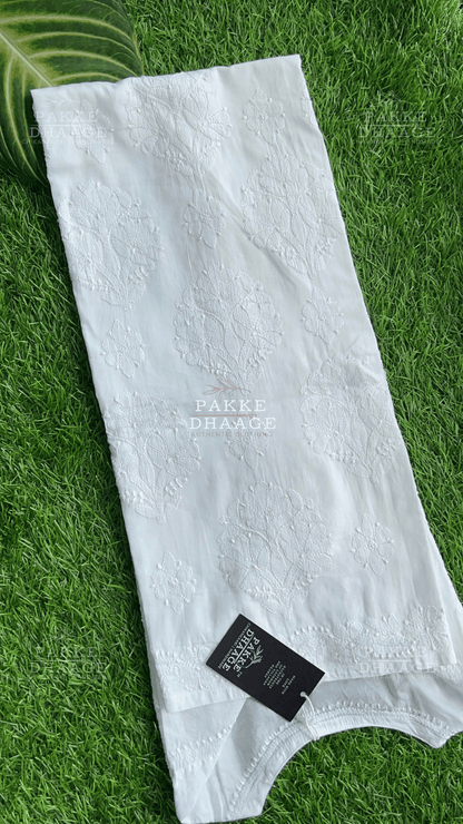 Zarah Pure Mulmul Chikankari Kurta - Moonlight White
