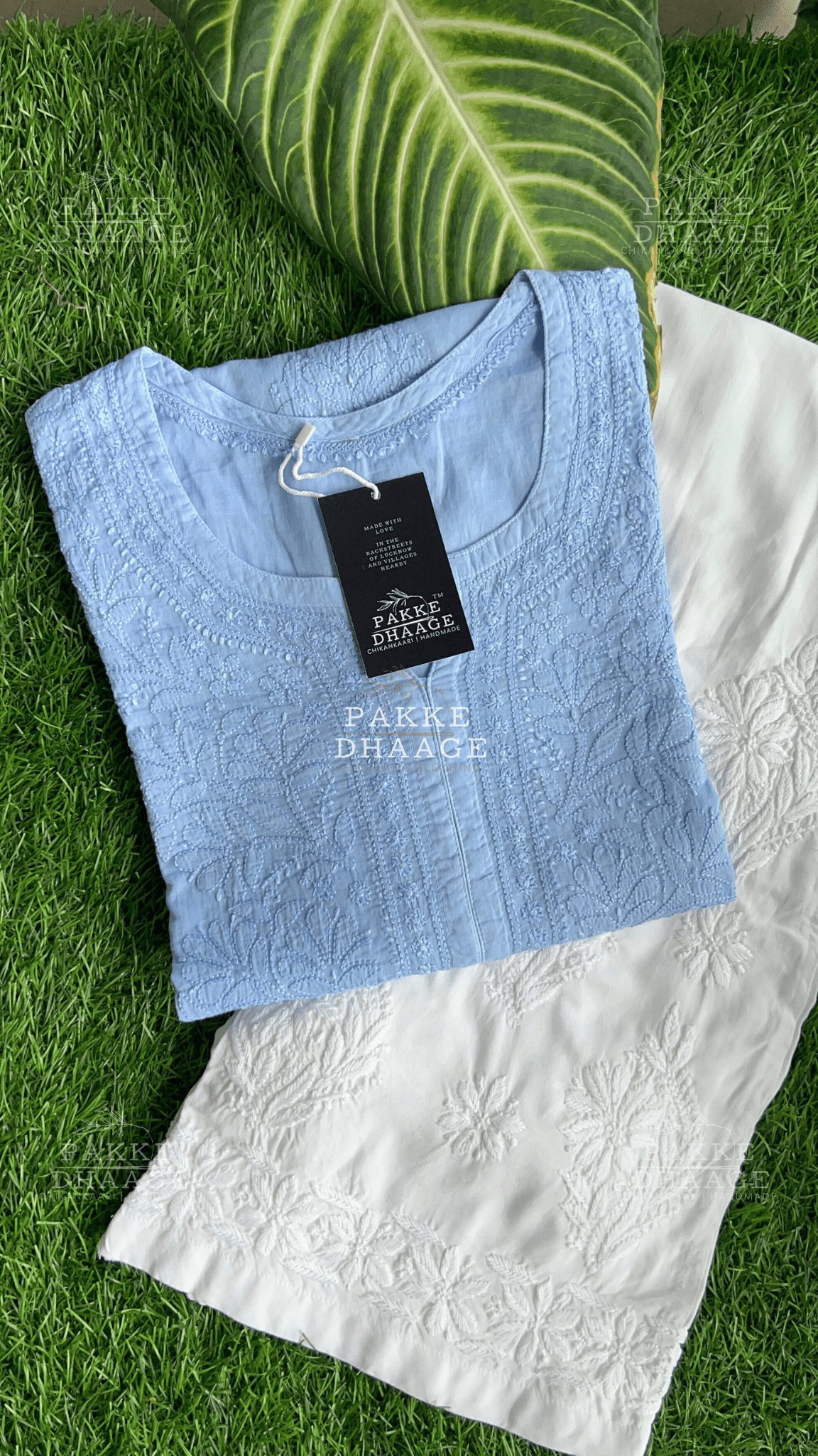 Zarah Pure Mulmul Chikankari Kurta - Powder Blue