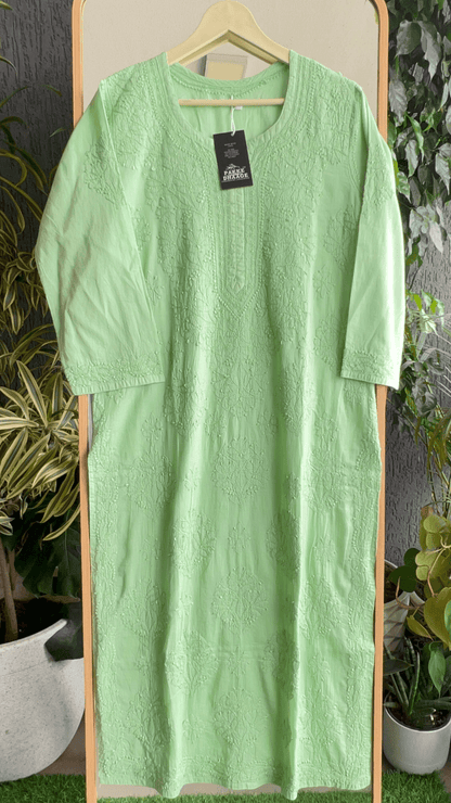Zarah Pure Mulmul Chikankari Kurta - Tomatillo Green