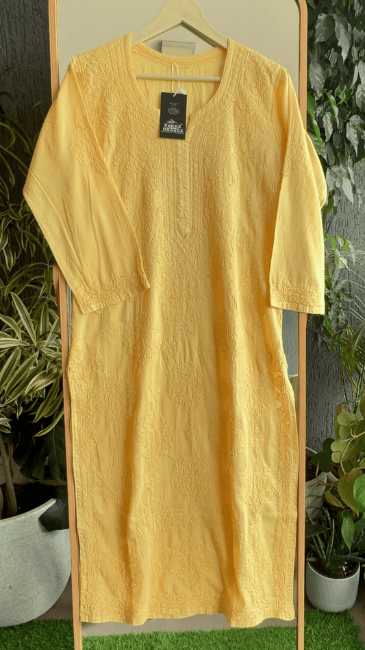 Zarah Pure Mulmul Chikankari Kurta - Yellow