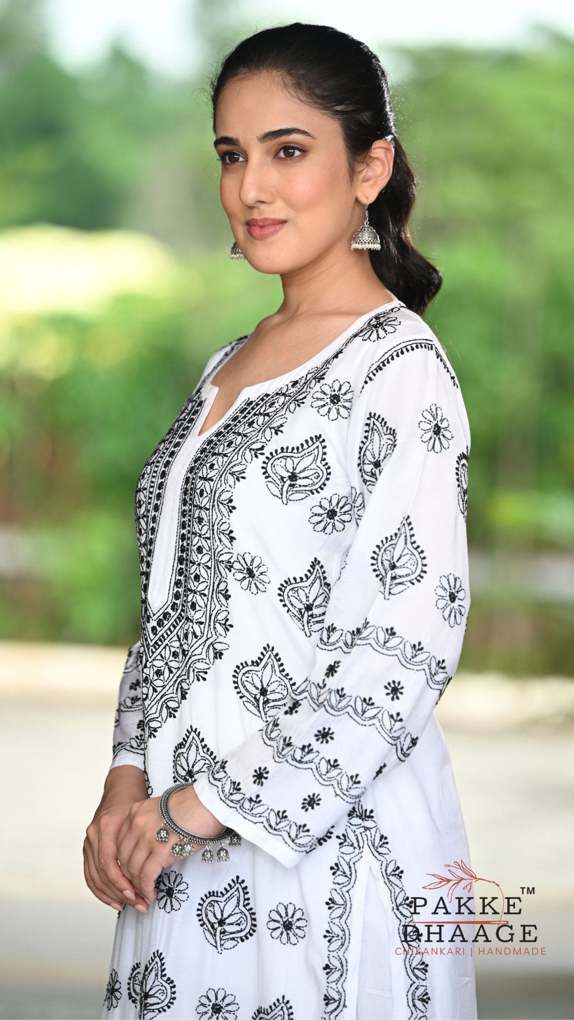 Zeba Handcrafted Monochrome Pure Muslin Chikankari Kurta