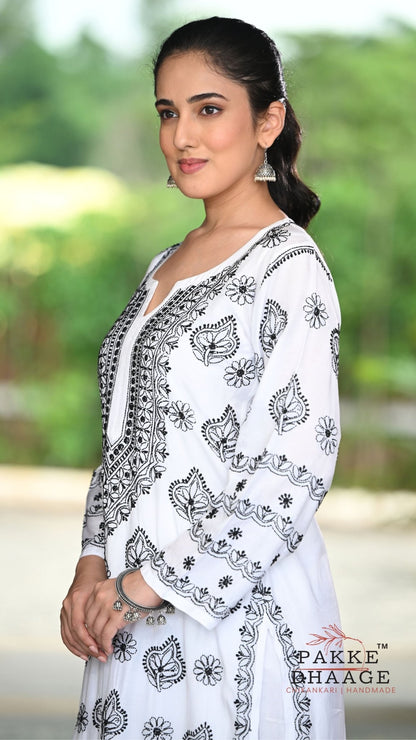 Zeba Handcrafted Monochrome Pure Muslin Chikankari Kurta