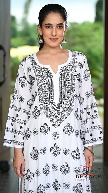 Zeba Handcrafted Monochrome Pure Muslin Chikankari Kurta