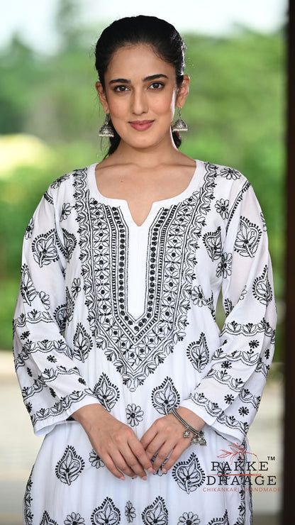 Zeba Handcrafted Monochrome Pure Muslin Chikankari Kurta