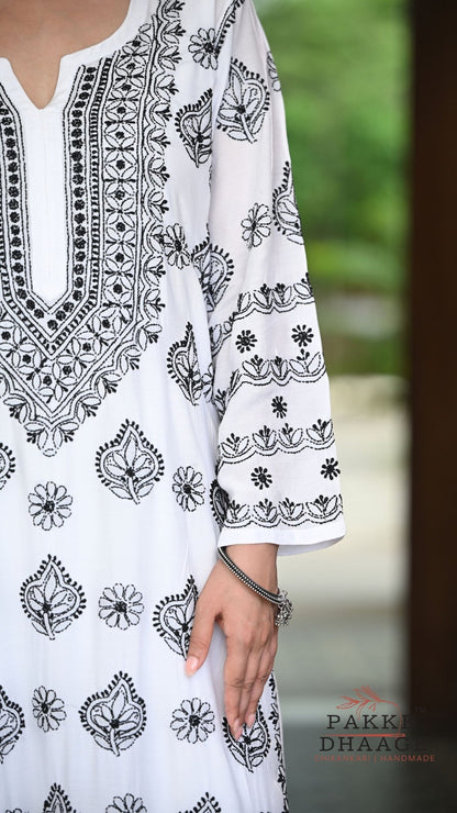 Zeba Handcrafted Monochrome Pure Muslin Chikankari Kurta
