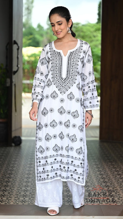 Zeba Handcrafted Monochrome Pure Muslin Chikankari Kurta