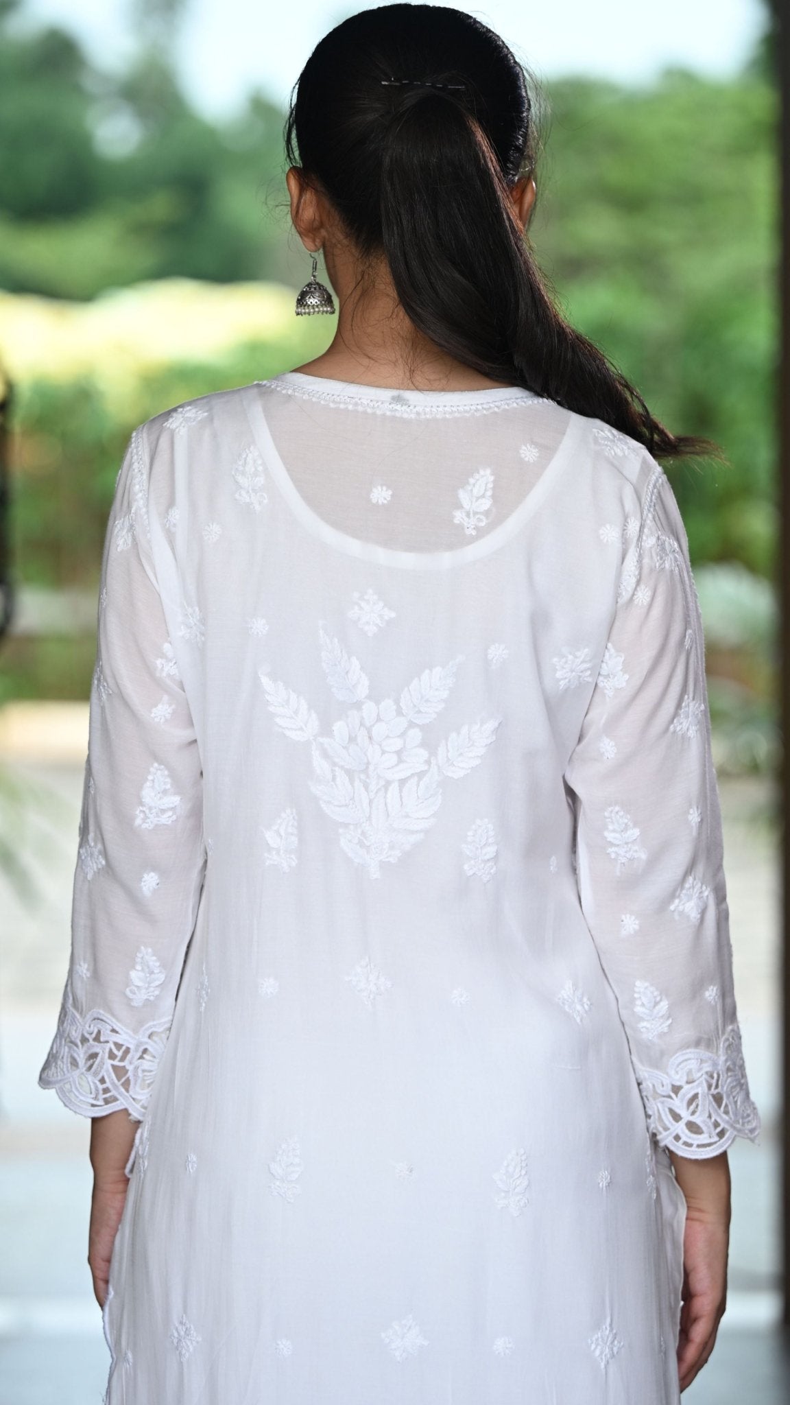 Zeenat Chikankari Lace Cutwork Kurta Set with Dupatta 3-Pc Set - Crystal White