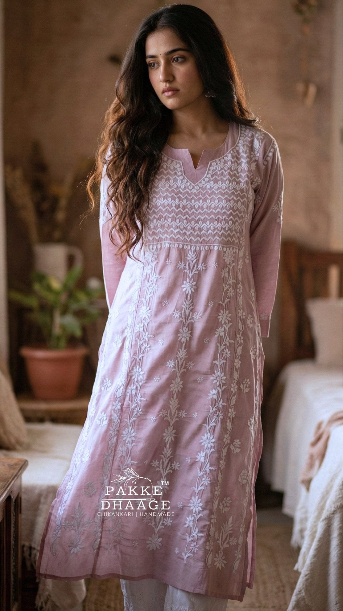 Ziya Chikankari Pure Modal Kurtis Blush Mauve