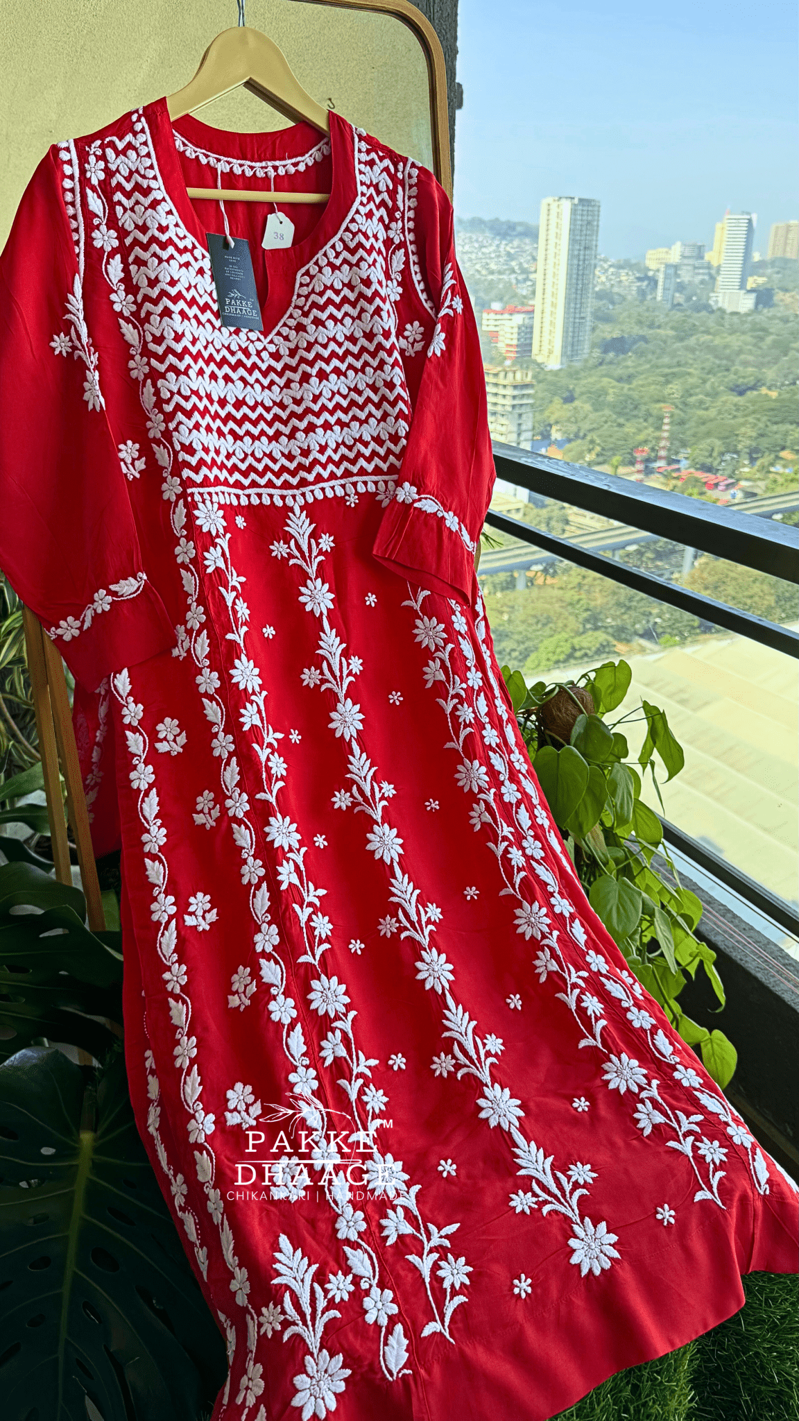 Ziya Chikankari Pure Modal Kurtis Radiant Red