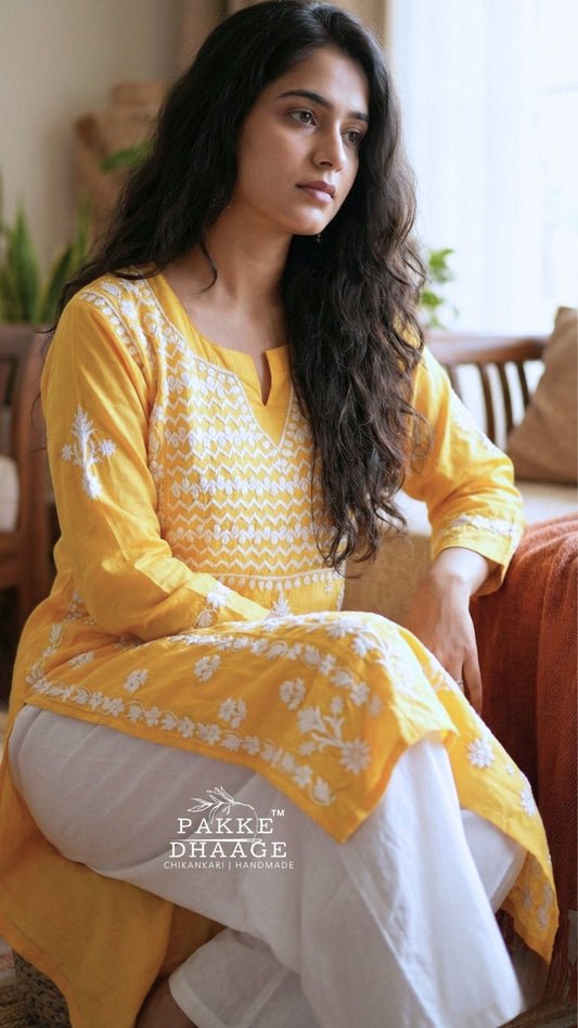 Ziya Chikankari Pure Modal Kurtis Sun-Kissed Yellow