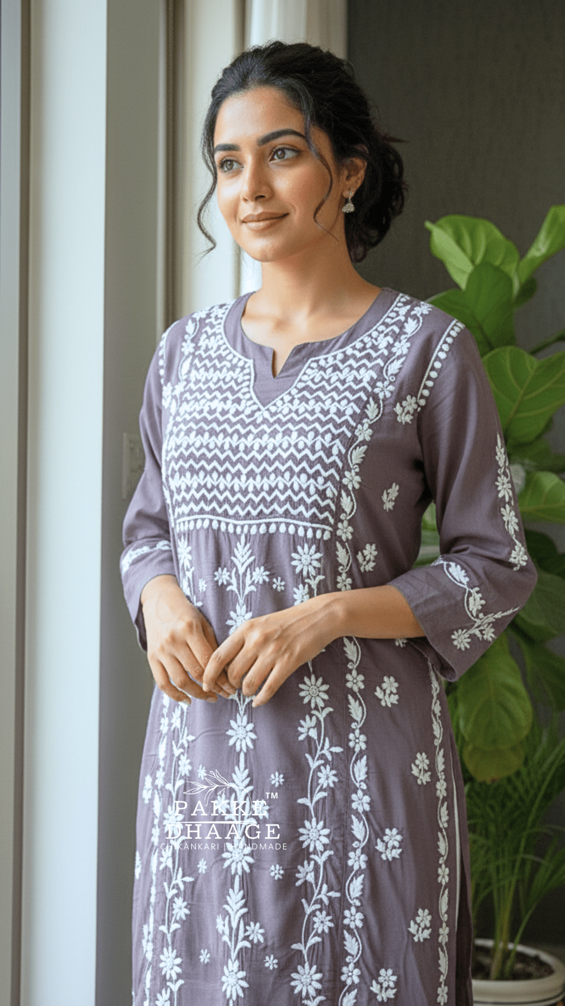 Ziya Chikankari Pure Modal Kurtis Plum Chocolate