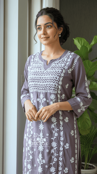 Ziya Chikankari Pure Modal Kurtis Plum Chocolate