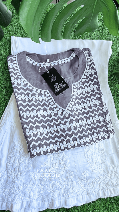 Ziya Chikankari Pure Modal Kurtis Plum Chocolate