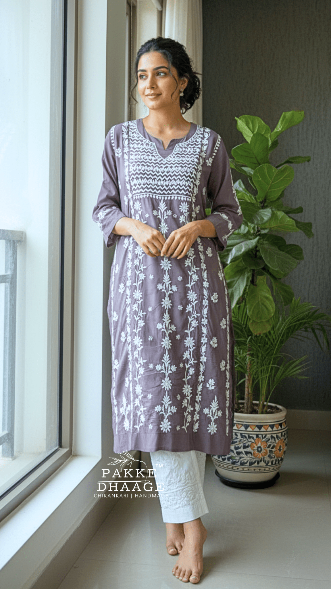 Ziya Chikankari Pure Modal Kurtis Plum Chocolate