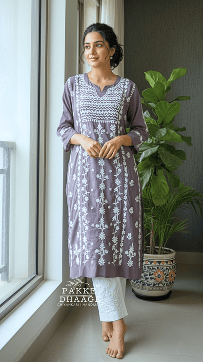 Ziya Chikankari Pure Modal Kurtis Plum Chocolate