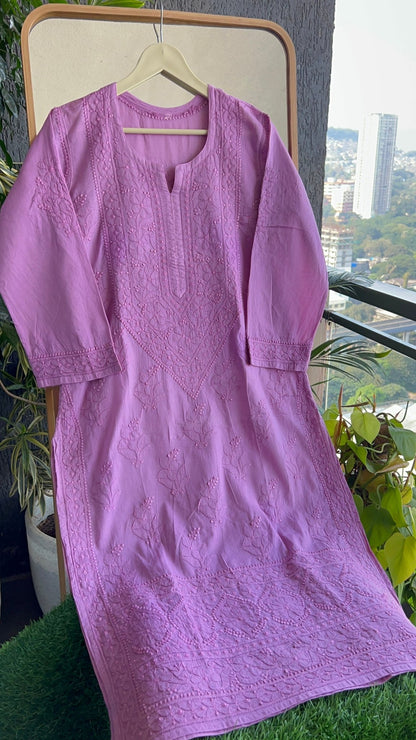 Zoya Pure Mulmul Chikankari Kurta - Mauve