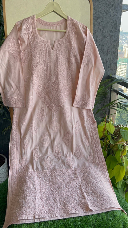 Zoya Pure Mulmul Chikankari Kurta - Mocha Brown