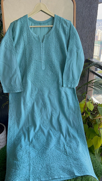 Zoya Pure Mulmul Chikankari Kurta - Sea Green